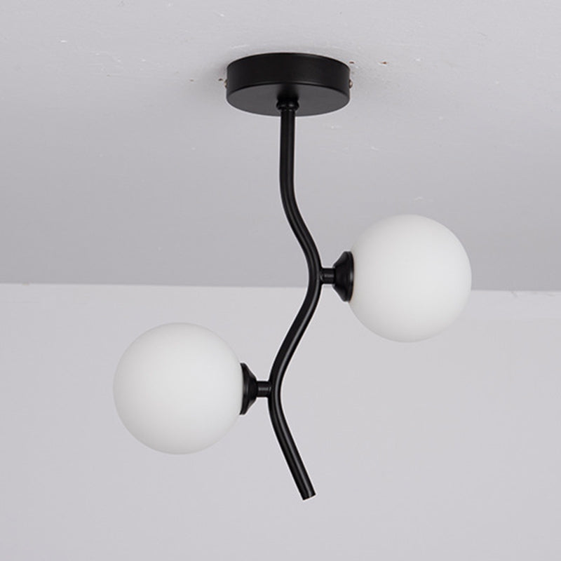 Contemporary Creative Glass Iron Wavy Globe 2-Light Semi-Flush Mount Ceiling Light For Bedroom And Living Room