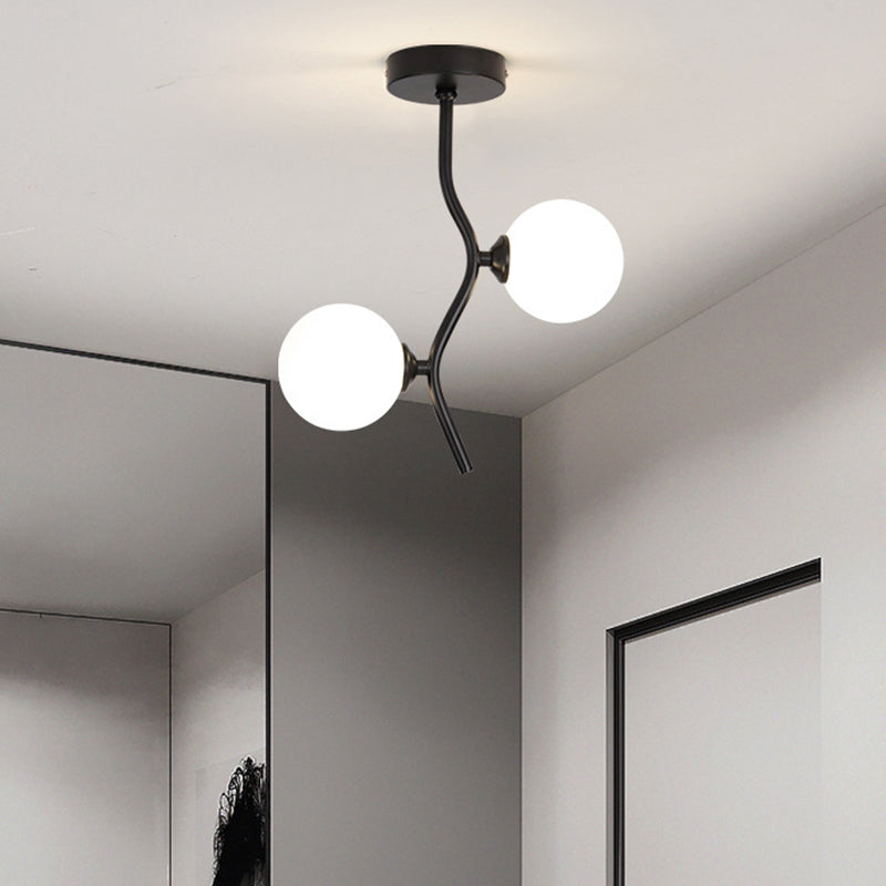 Contemporary Creative Glass Iron Wavy Globe 2-Light Semi-Flush Mount Ceiling Light For Bedroom And Living Room