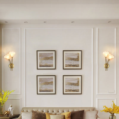 Traditional French Glass Brass Floral Round 2-Light Wall Sconce Lamp For Bedroom & Living Room