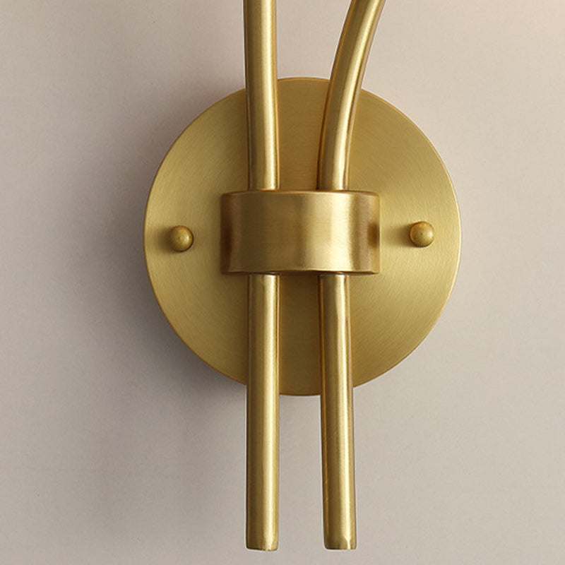 Traditional French Glass Brass Floral Round 2-Light Wall Sconce Lamp For Bedroom & Living Room