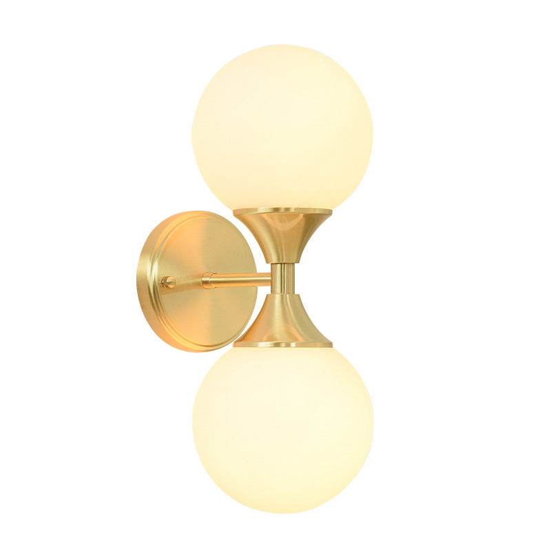 Modern Luxury Glass Brass Globe Round 2-Light Wall Sconce Lamp For Bedroom & Living Room
