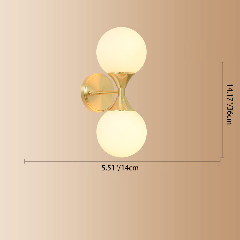 Modern Luxury Glass Brass Globe Round 2-Light Wall Sconce Lamp For Bedroom & Living Room