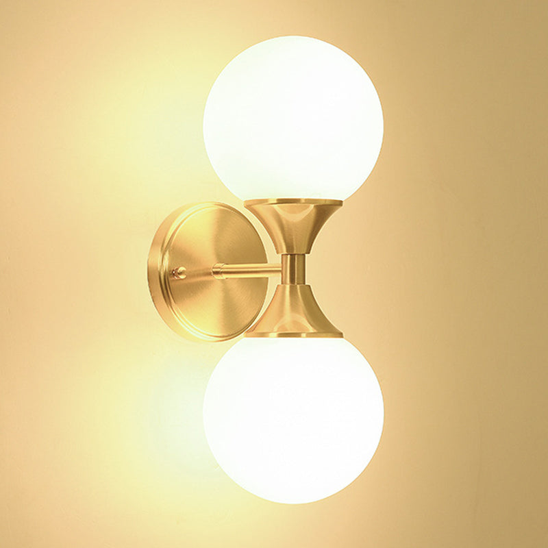 Modern Luxury Glass Brass Globe Round 2-Light Wall Sconce Lamp For Bedroom & Living Room
