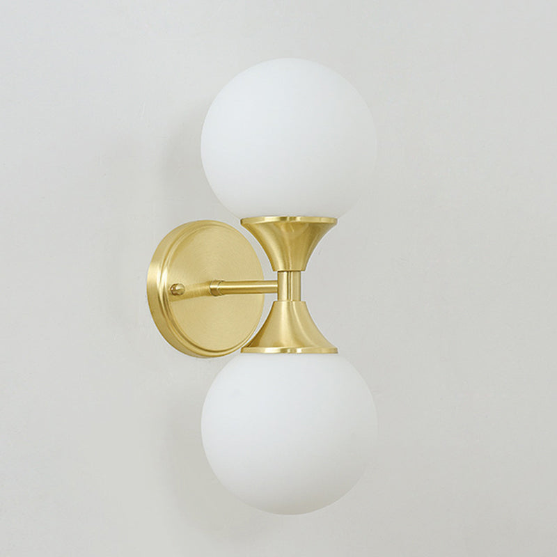 Modern Luxury Glass Brass Globe Round 2-Light Wall Sconce Lamp For Bedroom & Living Room