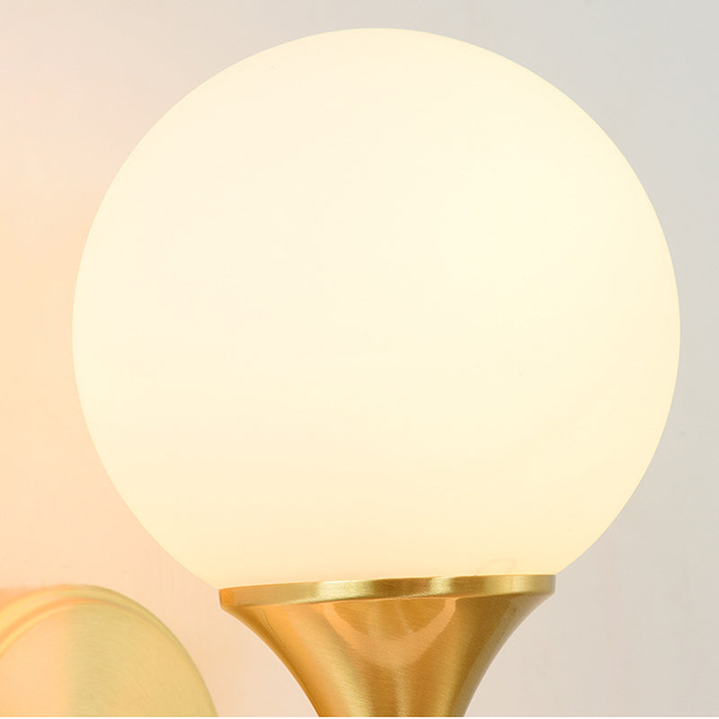 Modern Luxury Glass Brass Globe Round 2-Light Wall Sconce Lamp For Bedroom & Living Room