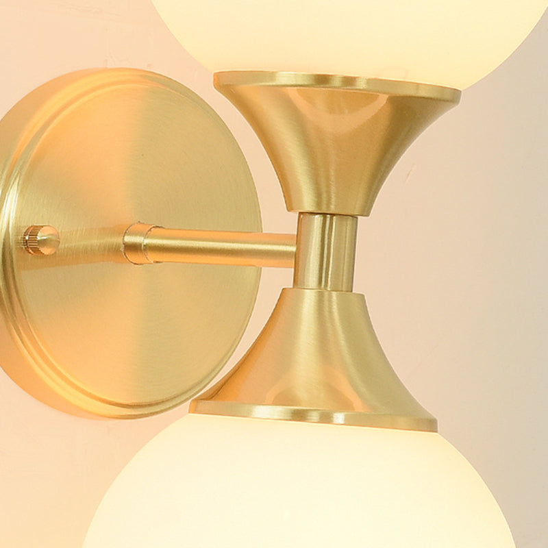 Modern Luxury Glass Brass Globe Round 2-Light Wall Sconce Lamp For Bedroom & Living Room