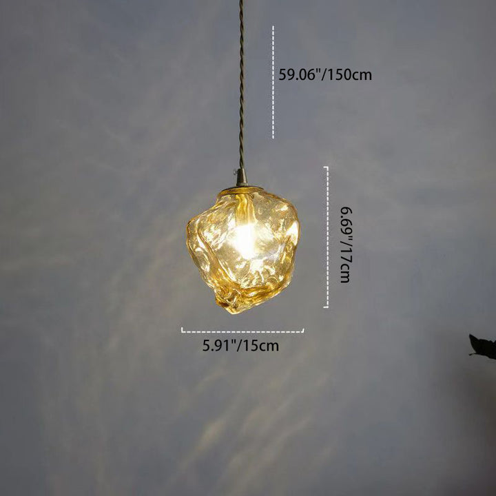 Contemporary Creative Glass Wood Iron Irregular Stone 1-Light Pendant Light For Bedroom &amp; Living Room