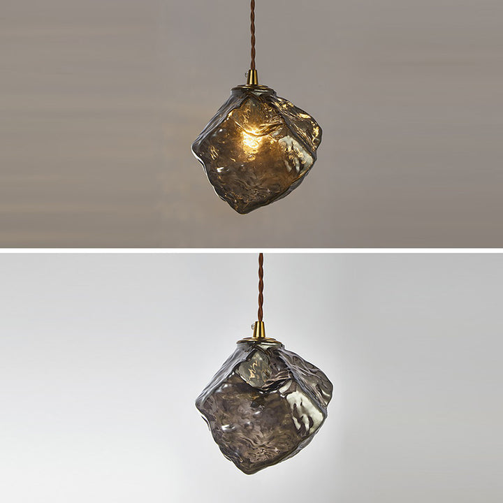 Contemporary Creative Glass Wood Iron Irregular Stone 1-Light Pendant Light For Bedroom &amp; Living Room