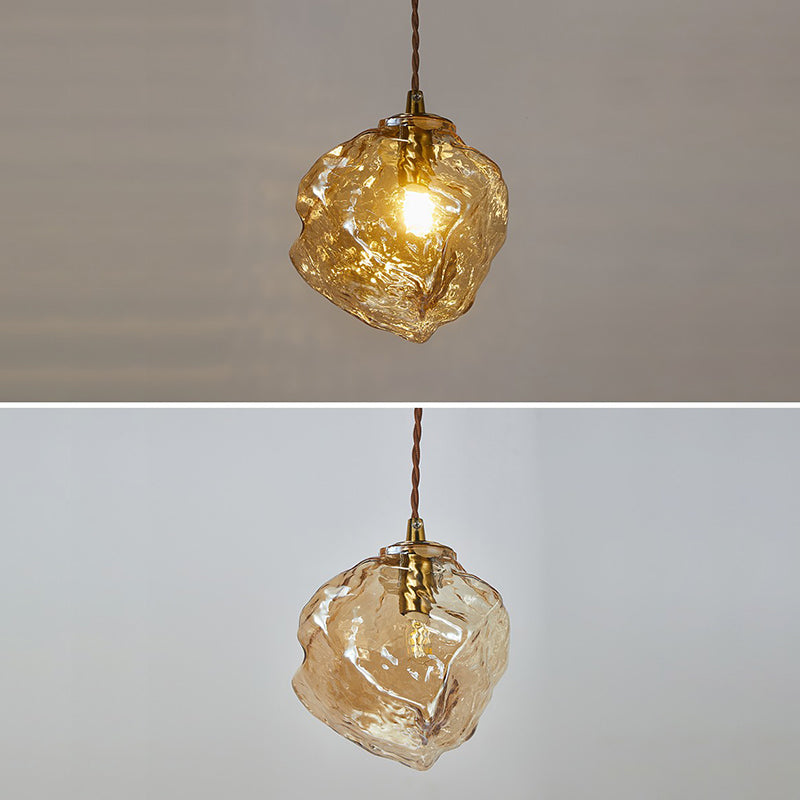 Contemporary Creative Glass Wood Iron Irregular Stone 1-Light Pendant Light For Bedroom &amp; Living Room