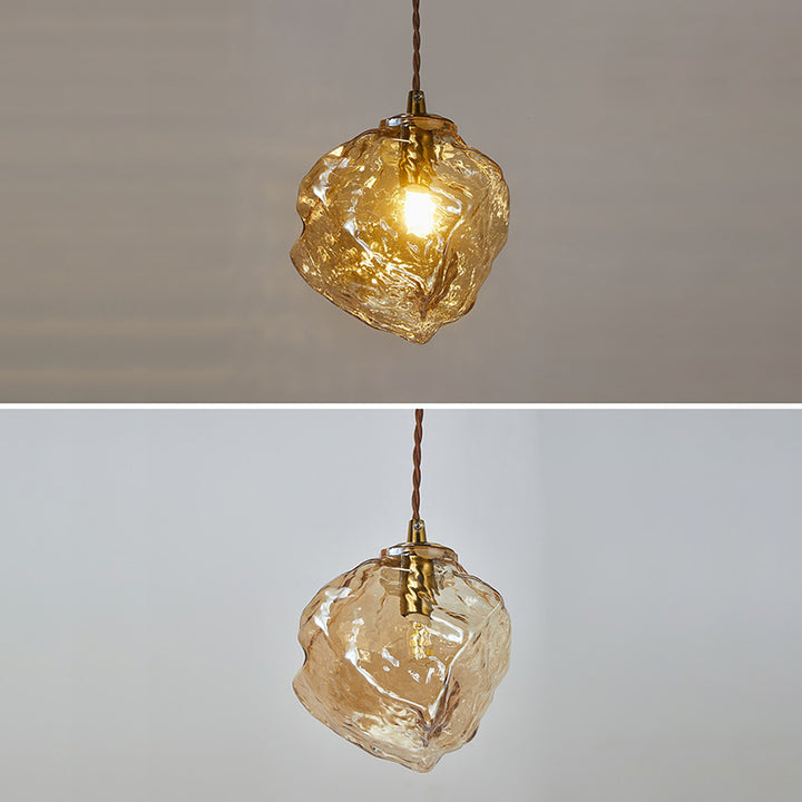 Contemporary Creative Glass Wood Iron Irregular Stone 1-Light Pendant Light For Bedroom &amp; Living Room