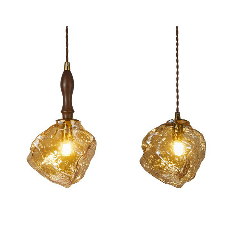 Contemporary Creative Glass Wood Iron Irregular Stone 1-Light Pendant Light For Bedroom &amp; Living Room