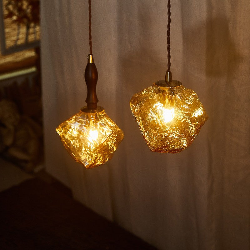 Contemporary Creative Glass Wood Iron Irregular Stone 1-Light Pendant Light For Bedroom &amp; Living Room