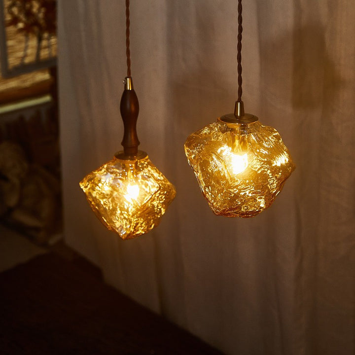Contemporary Creative Glass Wood Iron Irregular Stone 1-Light Pendant Light For Bedroom &amp; Living Room