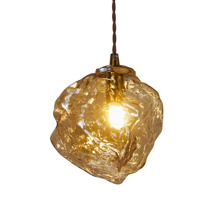 Contemporary Creative Glass Wood Iron Irregular Stone 1-Light Pendant Light For Bedroom &amp; Living Room