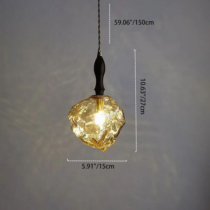 Contemporary Creative Glass Wood Iron Irregular Stone 1-Light Pendant Light For Bedroom &amp; Living Room