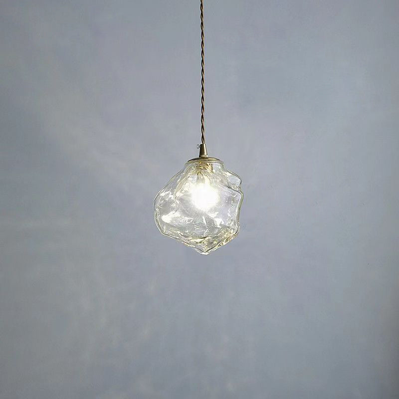 Contemporary Creative Glass Wood Iron Irregular Stone 1-Light Pendant Light For Bedroom &amp; Living Room