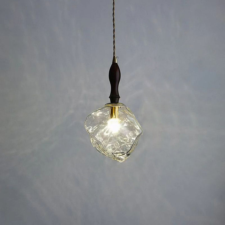 Contemporary Creative Glass Wood Iron Irregular Stone 1-Light Pendant Light For Bedroom &amp; Living Room