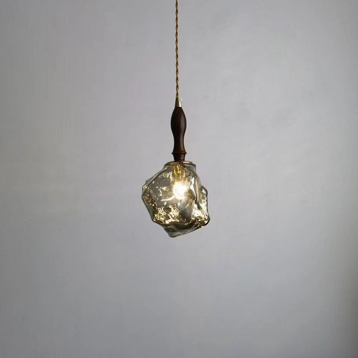 Contemporary Creative Glass Wood Iron Irregular Stone 1-Light Pendant Light For Bedroom &amp; Living Room