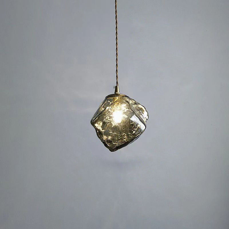 Contemporary Creative Glass Wood Iron Irregular Stone 1-Light Pendant Light For Bedroom &amp; Living Room