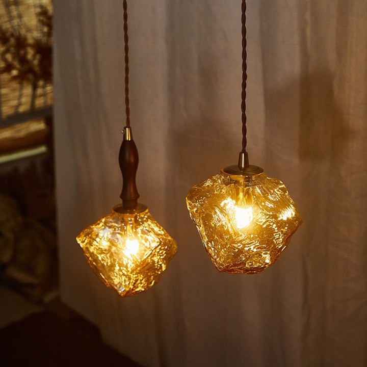 Contemporary Creative Glass Wood Iron Irregular Stone 1-Light Pendant Light For Bedroom &amp; Living Room