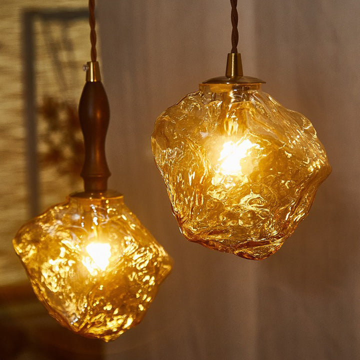 Contemporary Creative Glass Wood Iron Irregular Stone 1-Light Pendant Light For Bedroom &amp; Living Room