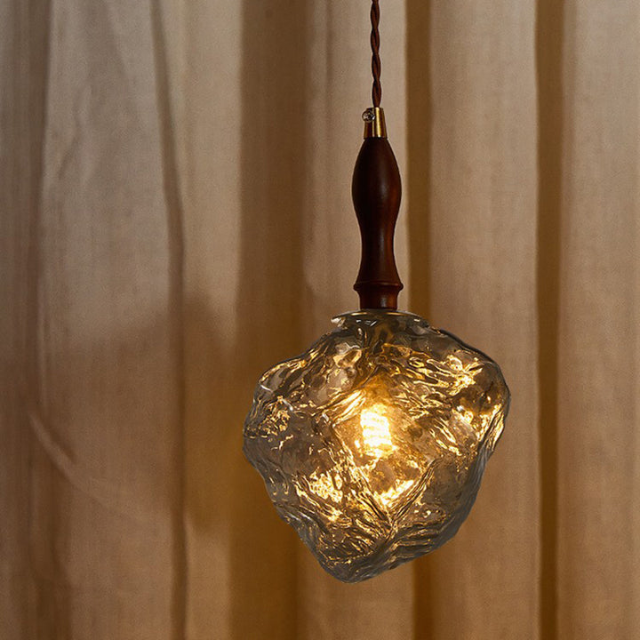 Contemporary Creative Glass Wood Iron Irregular Stone 1-Light Pendant Light For Bedroom &amp; Living Room