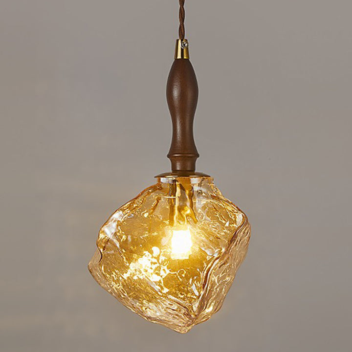 Contemporary Creative Glass Wood Iron Irregular Stone 1-Light Pendant Light For Bedroom &amp; Living Room