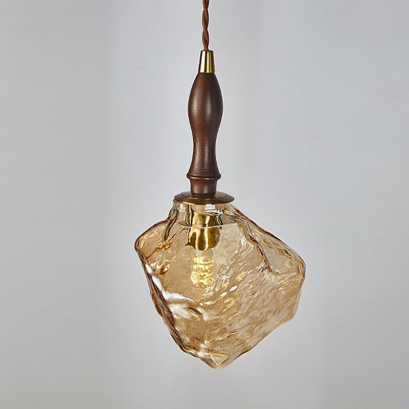 Contemporary Creative Glass Wood Iron Irregular Stone 1-Light Pendant Light For Bedroom &amp; Living Room