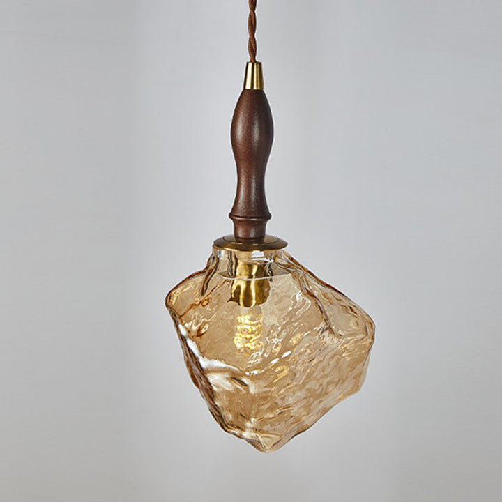 Contemporary Creative Glass Wood Iron Irregular Stone 1-Light Pendant Light For Bedroom &amp; Living Room