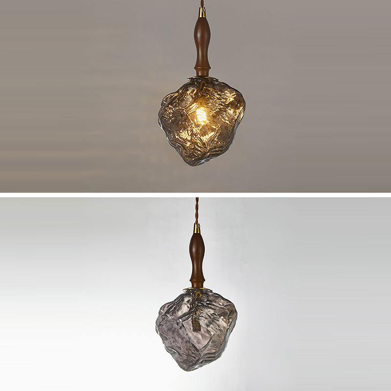 Contemporary Creative Glass Wood Iron Irregular Stone 1-Light Pendant Light For Bedroom &amp; Living Room
