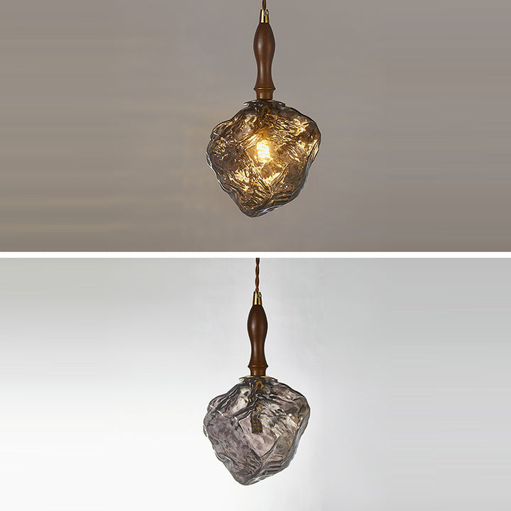 Contemporary Creative Glass Wood Iron Irregular Stone 1-Light Pendant Light For Bedroom &amp; Living Room