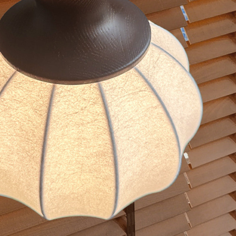 Traditional Vintage Silk Fabric Solid Wood Metal Round Pendant Light 1-Light For Bedroom &amp; Living Room