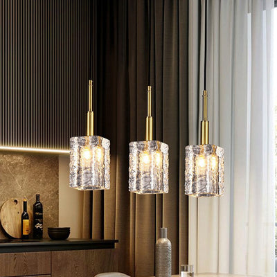 Modern Luxury Crystal Copper Cylindrical 1-Light Pendant Light For Bedroom Living Room