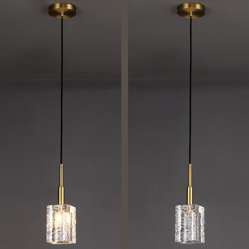 Modern Luxury Crystal Copper Cylindrical 1-Light Pendant Light For Bedroom Living Room