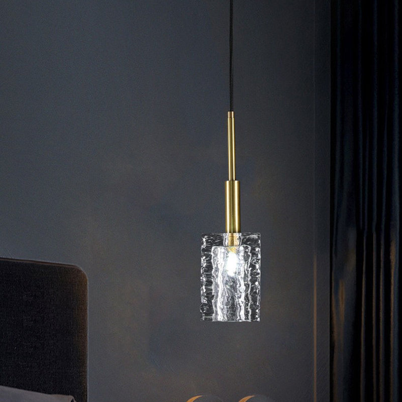 Modern Luxury Crystal Copper Cylindrical 1-Light Pendant Light For Bedroom Living Room