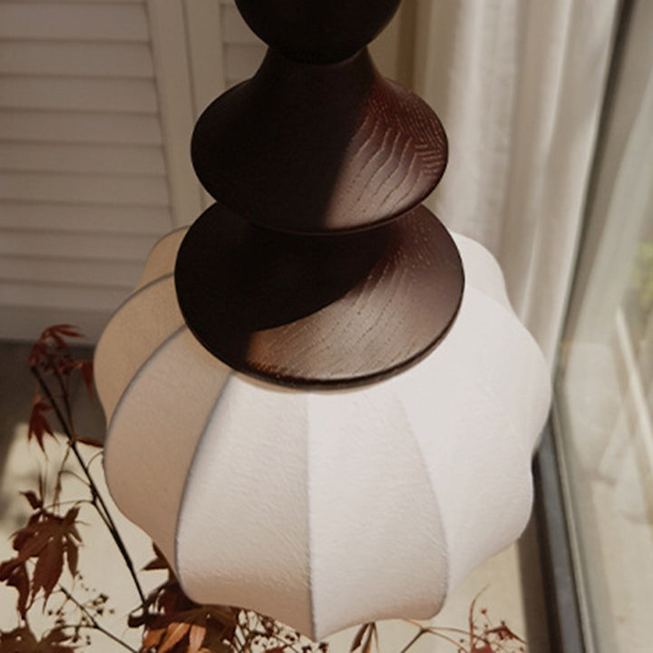 Traditional Vintage Silk Fabric Solid Wood Metal Round Pendant Light 1-Light For Bedroom &amp; Living Room