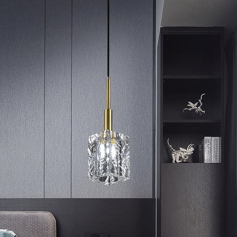 Modern Luxury Crystal Copper Cylindrical 1-Light Pendant Light For Bedroom Living Room