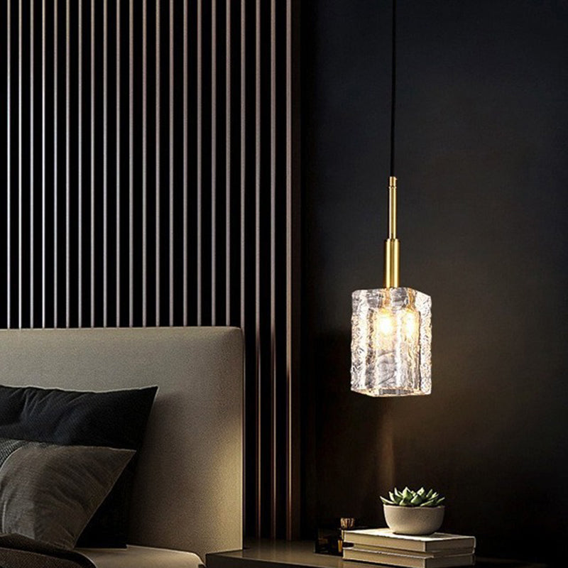 Modern Luxury Crystal Copper Cylindrical 1-Light Pendant Light For Bedroom Living Room