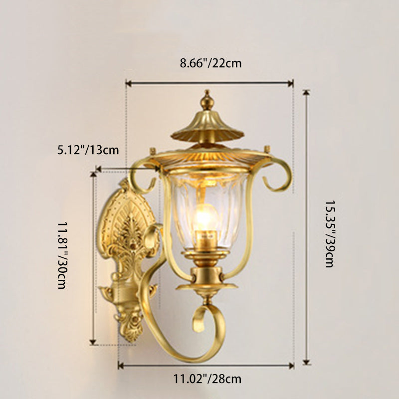 Contemporary Scandinavian Glass Brass Textured Curved Round 1/2-Light Wall Sconce Lamp For Bedroom & Living Room