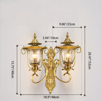 Contemporary Scandinavian Glass Brass Textured Curved Round 1/2-Light Wall Sconce Lamp For Bedroom & Living Room