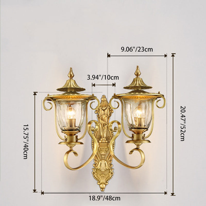 Contemporary Scandinavian Glass Brass Textured Curved Round 1/2-Light Wall Sconce Lamp For Bedroom & Living Room