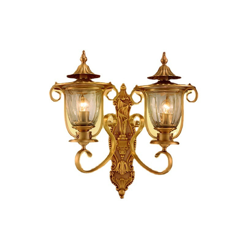 Contemporary Scandinavian Glass Brass Textured Curved Round 1/2-Light Wall Sconce Lamp For Bedroom & Living Room