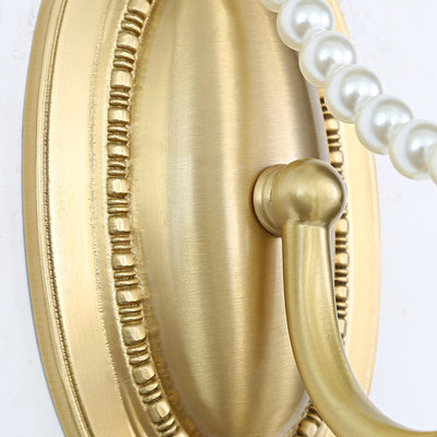 Traditional French Glass Faux Pearl Brass Floral Oval Curved 1-Light Wall Sconce Lamp For Bedroom & Living Room