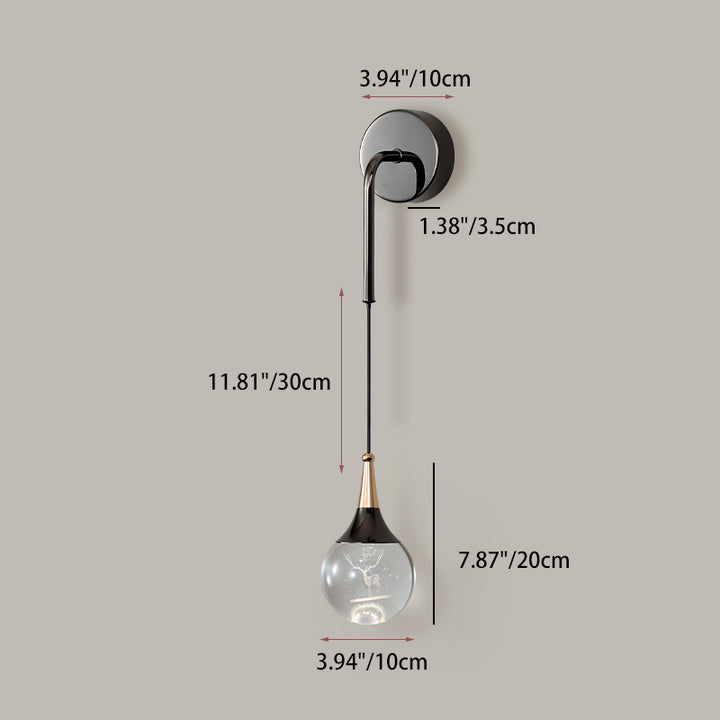 Applique murale moderne de luxe en cristal boule en aluminium fer rond à 1 lumière pour chambre et salon 