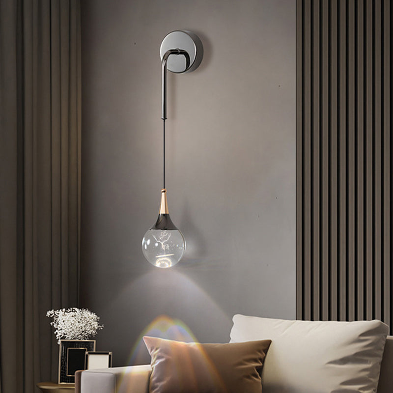 Modern Luxury Crystal Ball Aluminum Iron Round 1-Light Wall Sconce Lamp For Bedroom & Living Room