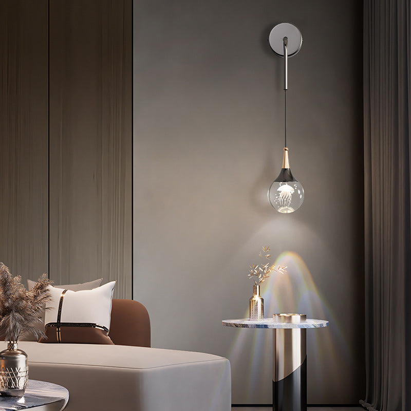 Applique murale moderne de luxe en cristal boule en aluminium fer rond à 1 lumière pour chambre et salon 