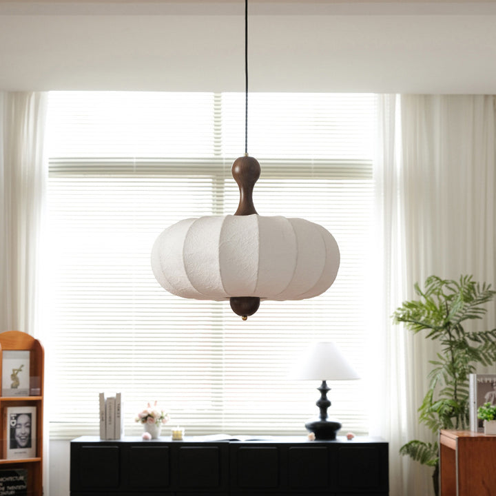 Traditional Vintage Faux Silk Solid Wood Metal Striped Flat Round 1-Light Pendant Light For Bedroom &amp; Living Room