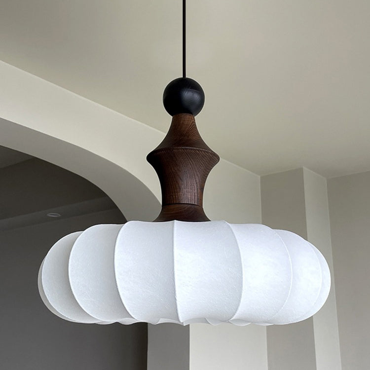 Traditional Vintage Faux Silk Solid Wood Metal Striped Flat Round 1-Light Pendant Light For Bedroom &amp; Living Room