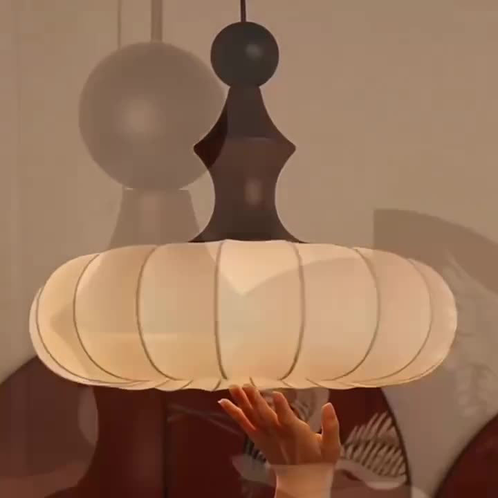 Traditional Vintage Faux Silk Solid Wood Metal Striped Flat Round 1-Light Pendant Light For Bedroom &amp; Living Room
