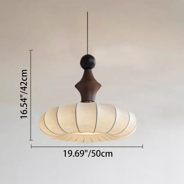 Traditional Vintage Faux Silk Solid Wood Metal Striped Flat Round 1-Light Pendant Light For Bedroom &amp; Living Room